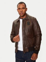 Aeronautica Militare Kurtka skórzana 242PN895PL145 Brązowy Regular Fit. Brązowe kurtki Aeronautica Militare, m, bez wzorów, ze skóry, bez kaptura. Za 3,269.00 zł.