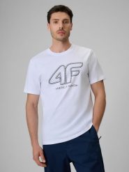 4F T-shirt regular z nadrukiem męski - biały L. Białe t-shirty 4F, l, bez wzorów, z bawełny, bez kołnierzyka, bez ramiączek. Za 69.99 zł.