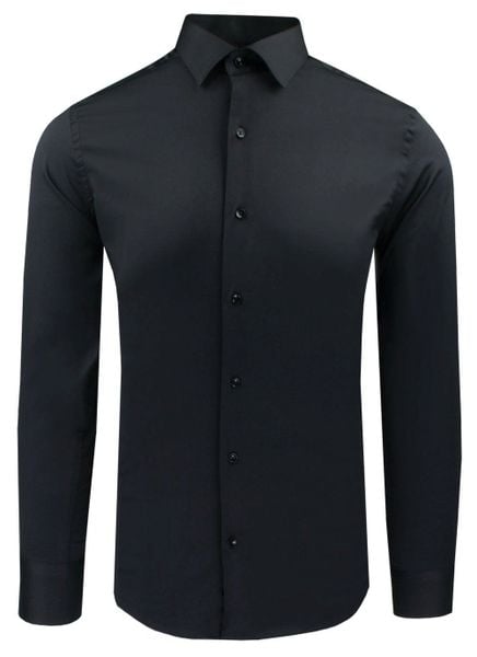 Delikatnie Wyszczuplana Koszula Męska (slim) - Lanier - Czarna. Czarne koszule Lanier, m, bez wzorów, z bawełny, bez kołnierzyka, bez ramiączek. Za 175.00 zł.