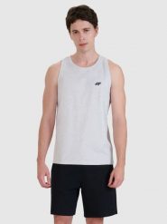 4F Tank top regular gładki męski - szary S. Szare bezrękawniki 4F, m, bez wzorów, z bawełny, bez kołnierzyka, bez ramiączek. Za 49.99 zł.