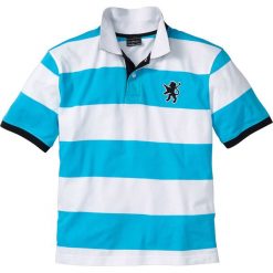 Shirt polo Regular Fit bonprix turkusowo-biały w paski. Koszulki polo marki bonprix, z haftami, z bawełny, polo. Za 49.99 zł.