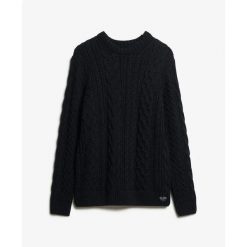 Sweter warkoczowy Superdry Jacob. Niebieskie swetry nierozpinane Superdry, na zimę, m, bez wzorów, ze splotem, bez kołnierzyka, bez ramiączek. Za 383.55 zł.