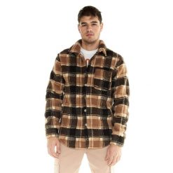 Męska kurtka typu sherpa Leone zapinana na guziki Shades. Brązowe kurtki LEONE 1947 APPAREL, l, bez wzorów, z tkaniny, bez kaptura. W wyprzedaży za 273.65 zł.