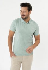 Koszulka polo z wzorem O-KOBALT. Zielone koszulki polo sportowe Volcano, m, bez wzorów, z bawełny, bez kołnierzyka, bez ramiączek. Za 99.99 zł.