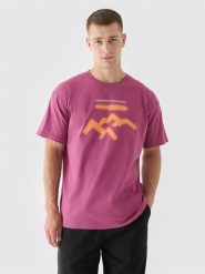 4F T-shirt oversize z nadrukiem męski - czerwony L. Czerwone t-shirty 4F, l, bez wzorów, z bawełny, bez kołnierzyka, bez ramiączek. Za 29.99 zł.