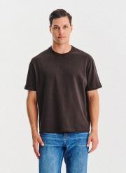 PAKO LORENTE - Brązowy t-shirt oversize. Brązowe t-shirty Pako Lorente, xl, bez wzorów, z bawełny, bez kołnierzyka, bez ramiączek. Za 99.99 zł.