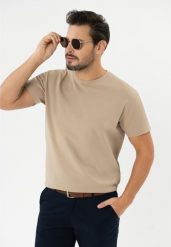 T-shirt ze strukturą TM-FROST. Brązowe t-shirty Volcano, m, bez wzorów, z bawełny, bez kołnierzyka, bez ramiączek. Za 69.99 zł.