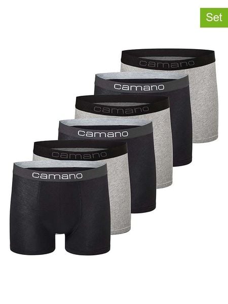 Camano Bokserki (6 par) w kolorze czarno-szarym rozmiar: XL. Czarne bokserki camano, xl, bez wzorów. Za 115.51 zł.