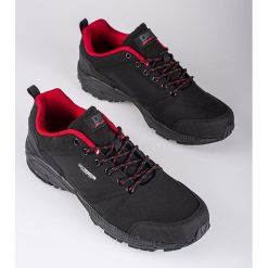 Buty trekkingowe męskie DK czarno czerwone czarne. Czarne trekkingi DK, bez wzorów, z materiału, bez zapięcia. Za 235.88 zł.