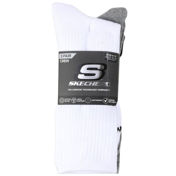 Skarpetki sportowe dla dorosłych 3pk Unisex Non Terry Crew. Białe skarpetki sportowe Skechers, bez wzorów, z bawełny. Za 49.99 zł.