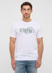 Męski T-Shirt Mustang Style Austin Bright White 1016858 2007. Białe t-shirty Mustang, m, bez wzorów, bez kołnierzyka, bez ramiączek. Za 79.99 zł.