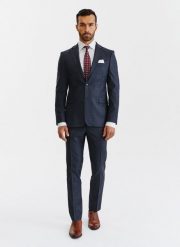 PAKO LORENTE – Granatowe spodnie garniturowe w bordową kratę Windowpane. Czerwone eleganckie spodnie Pako Lorente, z elastanu. Za 499.99 zł.