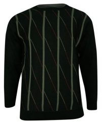 Sweter Ciemny Zielony w Paski, Okrągły Dekolt (U-neck), Męski - KINGS. Zielone swetry rozpinane Kings, m, bez wzorów, z wełny, bez kołnierzyka, bez ramiączek. Za 167.00 zł.