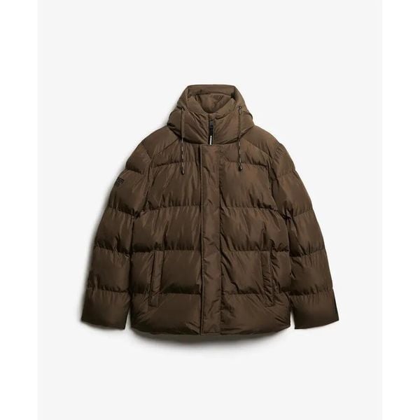 Kurtka puchowa Superdry 5 Baffle Sports. Brązowe kurtki Superdry, na zimę, xl, bez wzorów, z puchu, z kapturem. Za 635.80 zł.