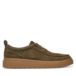Półbuty Clarks. Zielone eleganckie półbuty Clarks, bez wzorów, bez obcasa, bez zapięcia. Za 399.99 zł.