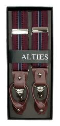 Szelki Klasyczne Bordowe w Paski, Zapięcie na Guziki lub Żabki, Męskie -ALTIES. Czerwone sztyblety Alties, bez wzorów, z gumy, bez obcasa, bez zapięcia. Za 89.00 zł.