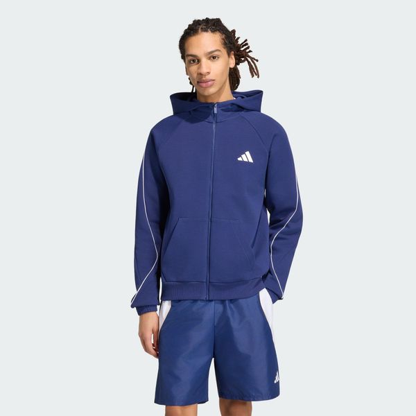 BLUZA STADIUM Z KAPTUREM, MAŁYM LOGO I SUWAKIEM NA CAŁEJ DŁUGOŚCI. Niebieskie bluzy z kapturem Adidas, uniwersalny, bez wzorów, z bawełny, z kapturem. Za 329.00 zł.