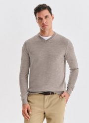 PAKO LORENTE - Wełniany sweter w kolorze beżowym. Brązowe swetry nierozpinane Pako Lorente, na jesień, l, bez wzorów, z wełny, bez kołnierzyka, bez ramiączek. Za 279.99 zł.