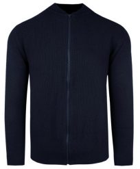 Lekki Sweter Męski Bawełniany na Zamek z Wysokim Dekoltem – Alties - Granatowy. Niebieskie swetry rozpinane Alties, l, bez wzorów, z bawełny, bez kołnierzyka, bez ramiączek. Za 199.00 zł.