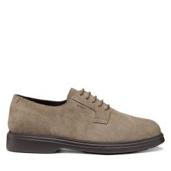 Półbuty Geox. Brązowe eleganckie półbuty Geox, bez wzorów, bez obcasa, bez zapięcia. Za 449.99 zł.