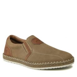 Półbuty Rieker. Brązowe eleganckie półbuty Rieker, bez wzorów, bez obcasa, bez zapięcia. Za 329.99 zł.