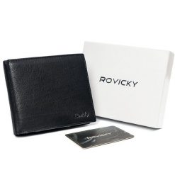 Portfel męski czarny Rovicky N992-PZ-CCR-RFID-BLA. Czarne portfele ROVICKY, bez wzorów, ze skóry. Za 57.99 zł.