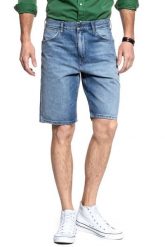 KRÓTKIE SPODENKI WRANGLER DENIM SHORT SLEDGEHAMMER W14CGW15X 112126591. Niebieskie szorty Wrangler, m, bez wzorów, z denimu. Za 169.99 zł.