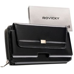 Skórzana, dwukomorowa, czarna saszetka męska z systemem RFID - Rovicky. Czarne torby na ramię ROVICKY, bez wzorów, ze skóry, bez dodatków. Za 89.99 zł.