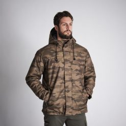 Kurtka Solognac Warm 100 WTP camo haltfone. Brązowe kurtki SOLOGNAC, na zimę, uniwersalny, bez wzorów, z materiału, bez kaptura. Za 229.99 zł.