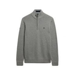 Wciągana bawełniana bluzka z kołnierzykiem typu camionneur Superdry. Szare swetry nierozpinane Superdry, m, bez wzorów, z bawełny, bez kołnierzyka, bez ramiączek. Za 389.85 zł.