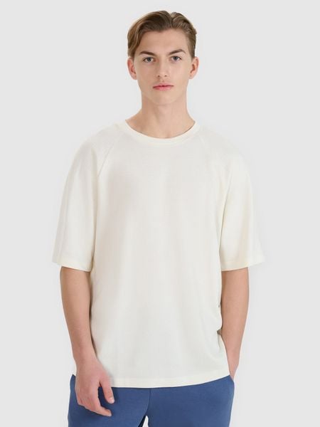 4F T-shirt oversize z modalem męski - biała XXL. Białe t-shirty 4F, m, bez wzorów, z bawełny, bez kołnierzyka, bez ramiączek. W wyprzedaży za 59.99 zł.