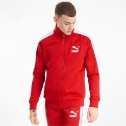 Kurtka męskie Puma Iconic T7. Czerwone bluzy bez kaptura Puma, m, bez wzorów, z materiału, bez kaptura. Za 390.00 zł.