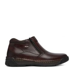 Botki Rieker. Brązowe botki sznurowane Rieker, bez wzorów, bez obcasa, bez zapięcia. Za 439.99 zł.
