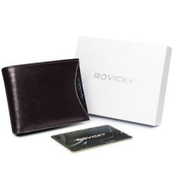 Portfel męski brązowy z czarną wstawką Rovicky 1540-03-BOR-1270 BRO. Brązowe portfele ROVICKY, bez wzorów, ze skóry. Za 67.99 zł.