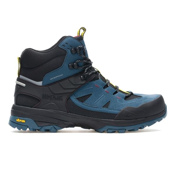 Buty męskie trekkingowe wysokie z membraną Regen Vibram. Niebieskie trekkingi Regatta, bez wzorów, z gumy, bez zapięcia. Za 431.99 zł.