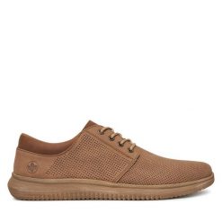 Półbuty Rieker. Brązowe eleganckie półbuty Rieker, bez wzorów, bez obcasa, bez zapięcia. Za 259.99 zł.