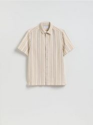 Strukturalna koszula comfort - beżowy. Brązowe koszule Reserved, l, bez wzorów, z bawełny, bez kołnierzyka, bez ramiączek. Za 139.99 zł.