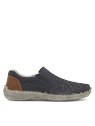 Rieker Półbuty 03079-14 Niebieski. Niebieskie eleganckie półbuty Rieker, bez wzorów, z tworzywa sztucznego, bez obcasa, bez zapięcia. Za 329.99 zł.