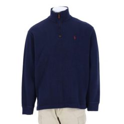 Second life - Męski sweter z kołnierzem typu truck - Stan bardzo dobry. Niebieskie golfy RALPH LAUREN, m, bez wzorów, bez ramiączek. Za 255.56 zł.