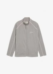 Ciepła bluza rozpinana z polaru, ze sportowymi detalami. Szare bluzy bonprix, l, bez wzorów, z polaru, bez kaptura. Za 109.99 zł.