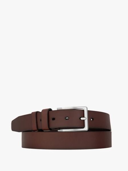 Ciemnobrązowy pasek ze skóry licowej. Brązowe paski Ryłko, bez wzorów, z denimu, eleganckie. Za 129.99 zł.