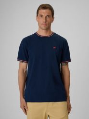 4F T-shirt regular gładki męski - granatowy L. Niebieskie t-shirty 4F, l, bez wzorów, z bawełny, bez kołnierzyka, bez ramiączek. Za 79.99 zł.