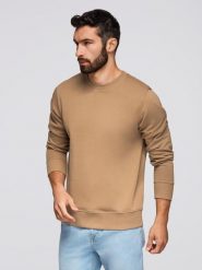 Męska bluza dresowa BASIC z okrągłym dekoltem - brązowa V2 - Rozmiar: XL. Brązowe bluzy Ombre Clothing, m, bez wzorów, z bawełny, bez kaptura. W wyprzedaży za 109.49 zł.