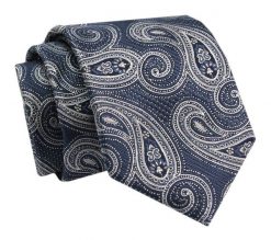 Krawat - ALTIES - Ciemnoniebieski w Duży Wzór Paisley. Niebieskie krawaty i muchy Alties, bez wzorów, z tkaniny. Za 49.00 zł.