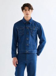 MESKA KURTKA WRANGLER COWBOY CUT JACKET PREWASHED INDIGO 112379708. Niebieskie kurtki Wrangler, l, bez wzorów, z jeansu, bez kaptura. Za 299.99 zł.