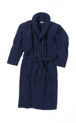 Szlafrok Beco z kołnierzem ciemnoniebieski. Niebieskie szlafroki 47 Brand, m, bez wzorów, z tkaniny, bez ramiączek, długie, bez kaptura. Za 375.99 zł.