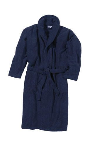 Szlafrok Beco z kołnierzem ciemnoniebieski. Niebieskie szlafroki 47 Brand, m, bez wzorów, z tkaniny, bez ramiączek, długie, bez kaptura. Za 373.99 zł.