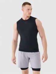 4F Tank top treningowy szybkoschnący męski - czarny XL. Czarne bezrękawniki 4F, bez wzorów, z dzianiny, bez ramiączek, na fitness i siłownię. Za 79.99 zł.
