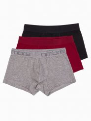 Bokserki męskie bawełniane z logowaniem - 3-pak mix V3 OM-UNBO-0105 - XXL. Szare bokserki Ombre Clothing, m, bez wzorów, z bawełny. W wyprzedaży za 39.99 zł.