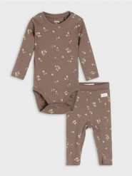 Bawełniany komplet: body i legginsy - brązowy. Brązowe legginsy długie sportowe Sinsay, m, bez wzorów, z bawełny. Za 22.99 zł.